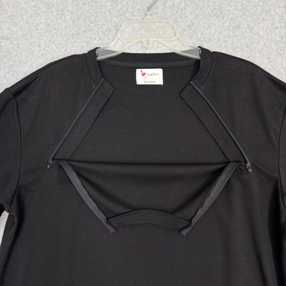 Comfy Chemo Men Large Chemotherapy Port Access Shirt Zipper Front Short Sleeves - Picture 3 of 15